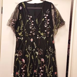 Shein 3XL Curve+Plus Black Floral Embroidered Mesh A-Line Dress *As-Is*